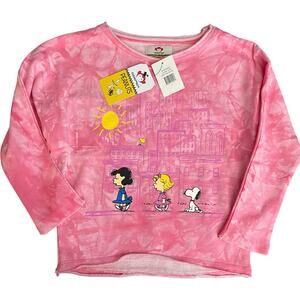 Appaman X Peanuts Sweatshirt Kids Sz 7 Light Pink Tie Dye Slouchy Graphic NWT